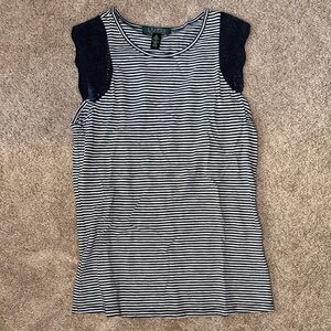 Lauren Ralph Lauren Black and White Striped Crewneck Top